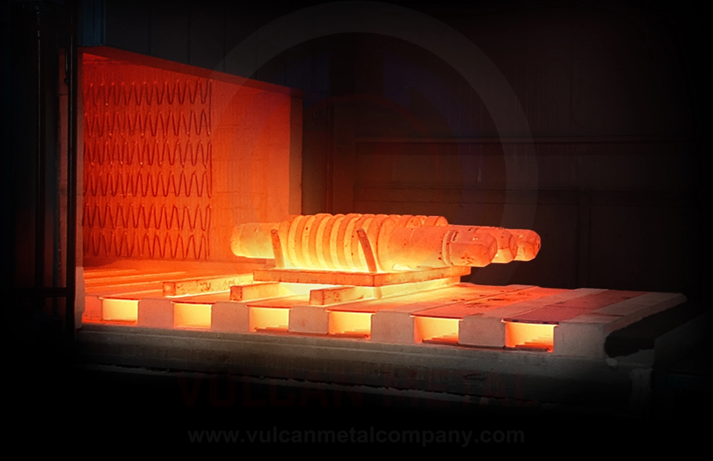grooved section mill rolls during heat treatment after furnace discharge