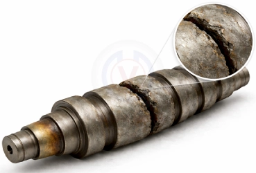 rolling mill roll and ring failure analysis showing broken grooved roll and crack inspection