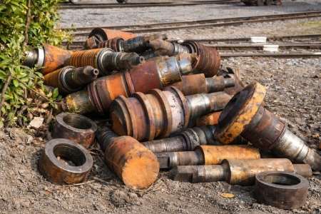 broken and worn out rolling mill rolls removed from service outside rolling mill